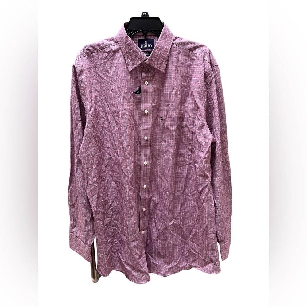 NWT Strafford Raspberry Wine Mini Check Fitted Dress Shirt 17 34-35